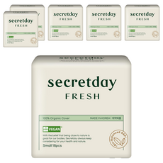 secretday Fresh棉質衛生棉, 18片, 6包, 小型(21cm)