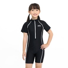 zetessport 女童拉鍊短袖三分連身泳衣