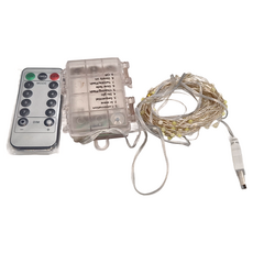 高亮銅線燈 10公尺 100LED USB供電 多段模式 遙控, 藍白色, 1組