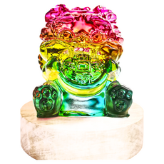 財神小舖 七彩轉運招財吞金獸擺件 琉璃實木LED燈底座, 多色