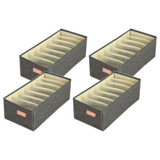 OMG 可堆疊內衣褲襪子分格收納盒 小7格 32 x 16 x 11cm 深灰色 牛津布材質 衣物收納整理, 4個