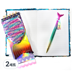 Sweet Day 美人魚尾巴有線亮片筆記本 + 3層便條本 + 自動鉛筆, 混合顏色, 2套