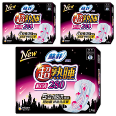 SOFY 蘇菲 超熟睡 超薄細緻棉柔衛生棉 護翼型, 28cm, 14片, 3包