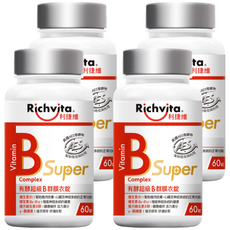 Richvita 利捷維 有酵超級B群膜衣錠, 幫助舒緩放鬆，維持皮膚、心臟及神經系統健康，含日本植萃精華，適合久坐或外食的人, 60顆, 4罐
