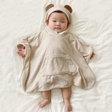 ikii 유아용 순수 대나무 뱀부 포켓 타월가운 M, 곰, 1개