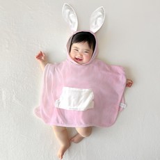 ikii 嬰幼兒純竹纖維口袋浴巾浴袍 18M, 兔子, 1個