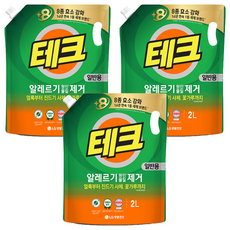 테크 진드기 알레르기 원인 제거 액체세제 일반 리필, 2L, 3개