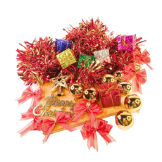 摩達客 紅檳金系聖誕裝飾配件包組 含樹頂星/Merry Christmas英文字/金蔥彩條龍柱/精緻蝴蝶結/禮物盒/吊飾球等 (共計26件配件), 1組, 2尺