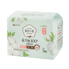 좋은느낌 유기농 100% 순면 울트라슬림 생리대, 중형, 18개입, 1개 중형, 18개입, 1개