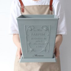 MORIANN 玫瑰造型復古塑膠花盆+方形底座組, 灰色, 1組