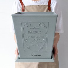 MORIANN 玫瑰造型復古塑膠花盆+方形底座組, 灰色, 1組