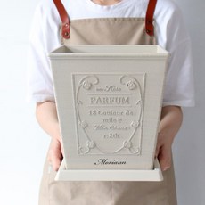 MORIANN 玫瑰造型復古塑膠花盆+方形底座組, 米色, 1組