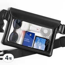누아트 3중잠금 핸드폰 물놀이 방수팩 크로스 힙색, 블랙, 4개