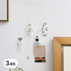 簡約白色動物口罩掛勾黏貼式掛勾4件組, 斑馬, 狗狗, 北極熊, 乳牛, 3套