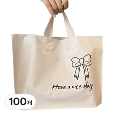마켓감성 좋은하루 리본 쇼핑백, 베이지핑크, 100개