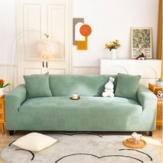 好物良品 輕奢格紋系列 防貓抓系列高彈力立體提花沙發罩 抱枕套 + 泡棉條, 230-280 cm, 綠色, 1組