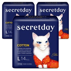 시크릿데이 코튼 생리대 날개형, 대형, 14개입, 3개