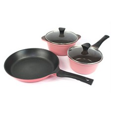 Kitchen-Art 頂級粉紅系列3件式鍋具平底鍋組, 18公分單柄鍋 + 20公分雙耳鍋 + 28公分平底鍋, 混合色系, 1套