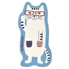 kUSUgURU JAPAN 日本眼鏡貓 柔軟地墊吸水速乾止滑底造型天然橡膠地墊 NEKOZAWA系列, 藍色, 1個