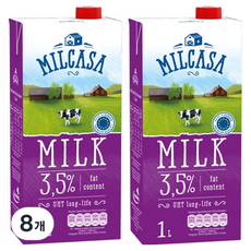 MLEKPOL 밀카사 멸균우유 3.5%, 1L, 8개