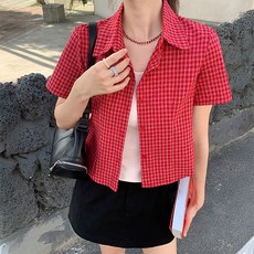 LUNA GIRL 女款 La Viera 格紋短版翻領短袖襯衫 L26SMST030509