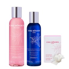 CINQ MONDES 植萃去角質乳液 150ml+益生菌精華 100ml+天鵝絨化妝棉 30入+花卉植萃去角質磨砂膏 4ml 2入, 1套