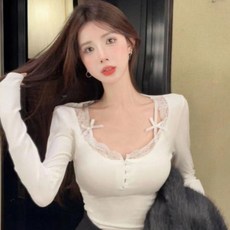 PEONIST 女款拼接蕾絲修身T恤