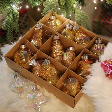 造型聖誕極光球掛飾組 12入, 金黃色