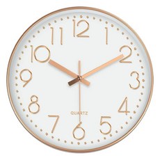 石英掛鐘 ABS+高透光玻璃 12英吋 時鐘精準 靜音, 白底玫瑰金