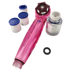 MOTELY 魔特萊 水晶透亮系spa增壓 百變蓮蓬頭 + 除氯過濾器 + 濾芯 3個, 粉色, 1組