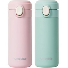 LimeOlive 粉彩保溫瓶, 粉色+綠色, 350ml, 2個