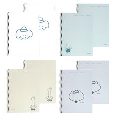 moong9 Boba Mono 線圈練習本 4種套組, 白色, 棕色, 橄欖色, 灰色, 2套