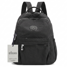 Elsso 側邊口袋可結合行李箱設計 旅行日常後揹包, 黑色