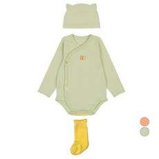 ETTOI 新生兒用 Minew 肚衣 + 帽子 + 襪子 禮物包裝組 + 提袋