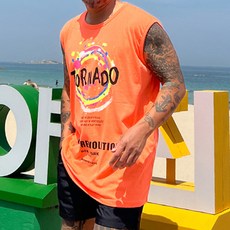 파이브라지 빅사이즈 그래비티 영문 레터링 박스 오버핏 나시