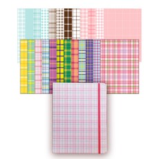 Iciel design 格紋6孔精裝手帳, 粉紅線條, 1個