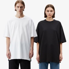 엠씨티 문컬렉션 남녀공용 통기성 더 긴 레이어드 오버핏 면 반팔티 2p