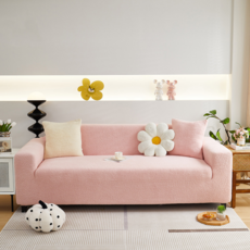 好物良品 短毛緹花彈力沙發罩 聚酯纖維, 三人座, 櫻花粉, 1件
