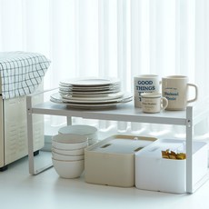 Kindmyzzoo 長度可調式水槽下櫃整理層架, 白色