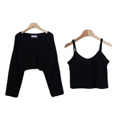 시크블랙 여성용 카비엘 여리핏 부클 크롭 가디건 + 나시 세트 cpcd2853k39