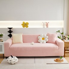 好物良品 短毛保暖防貓抓系列 高彈力立體提花彈力沙發罩 抱枕套組, 一人座/二人座/三人座/四人座, 可機洗/可烘乾, 櫻花粉, 1件