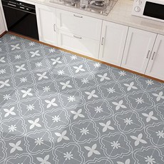 復古花紋PVC 抹净地墊, 寒風踏雪 白色 + 灰色, 1個