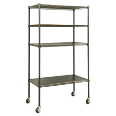 dayneeds 日需百備 輕型烤漆架含木墊板及輪子 收納 展示架, 黑色, 4層