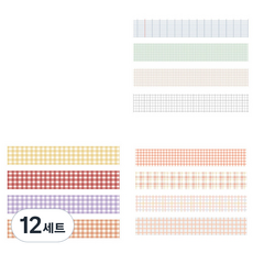 格紋圖案彩色紙膠帶 20mm x 2m 4入組, 12套, 13 淺格紋,色彩標記,桃子