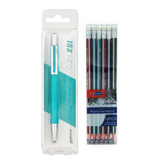 monAmi 153 Neo 原子筆 + Skyglory 三角橡皮擦鉛筆 12p, 清新水藍色(原子筆), 黃色(鉛筆), 1套