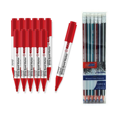 monAmi Sigmaflo 液態墨水白板筆 220 12入 + Skyglory 三角橡皮擦鉛筆 12入 套組, 紅色, 1套