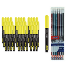 Monami Edding Super 螢光筆 600 36入 + Sky Glory 三角橡皮擦鉛筆 12入 組, 黃色, 1套