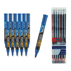Monami 油性麥克筆Super C 12入 + Sky Glory 三角橡皮擦鉛筆 12入組, 藍色, 1套