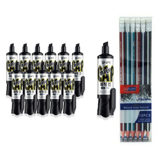 monAmi Magic Cap 12入 + Sky Glory 三角橡皮擦鉛筆 12入 組, 黑色, 1套