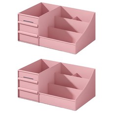 小麥購物 3層抽屜式桌上化妝品文具飾品收納盒 L2423, 2個, 北歐粉